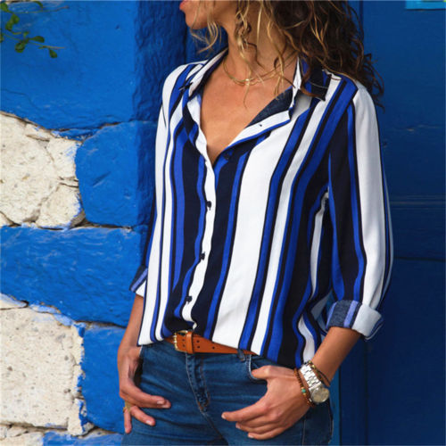 Fashionable slim striped printed shirt for women
