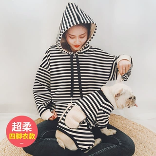 韩版宠物亲子装秋冬装加厚保暖小型犬四脚衣英短蓝猫博美猫狗衣服