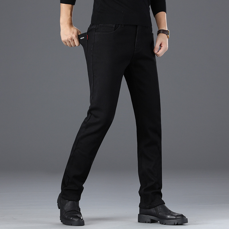 Men's Clothing Winter Slim Fit Plus Velvet Jeans Men's Elastic Straight Black Casual Pants Men's Autumn And Winter Thick Warm Pants Men_voghion.com