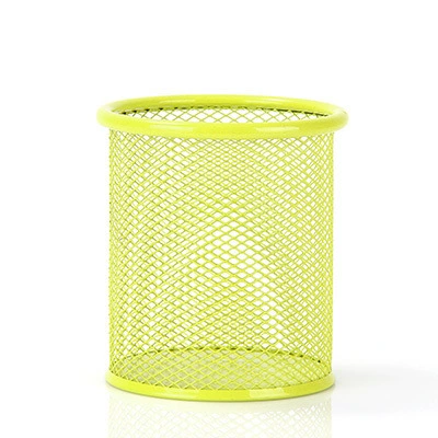 Pen holder metal mesh desk organizer, round/square, 11×10×11 cm, multiple colors