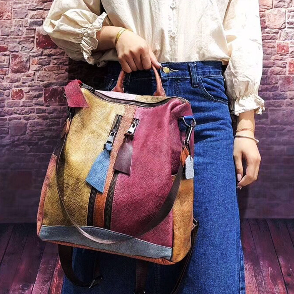 2024 moda tendencia retro bolso de cuero bolso de hombro de color mochila bolso de cuero de una pieza