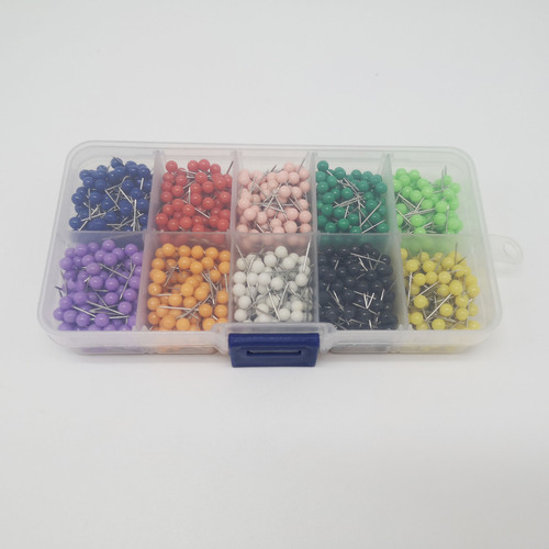 Cross-border e-commerce best-selling 500/1000 pieces colorful plastic large head pins, ten-grid 10-color map pins, brooches, beads