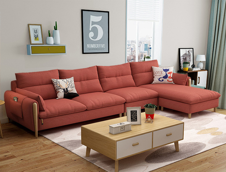 Sala de estar de tela sofá de esquina combinación de látex sofá de tres asientos nórdico moderno minimalista apartamento dormitorio muebles de madera maciza