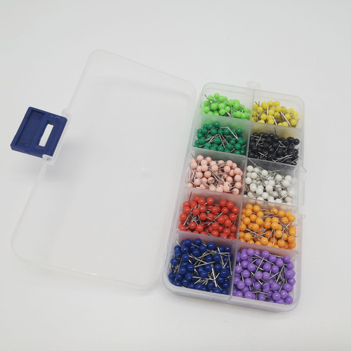 Cross-border e-commerce best-selling 500/1000 pieces colorful plastic large head pins, ten-grid 10-color map pins, brooches, beads