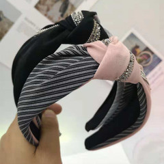 韓版時尚發箍鑽條條紋撞色中間打結寬邊發卡韓國髮飾簡約百搭頭箍