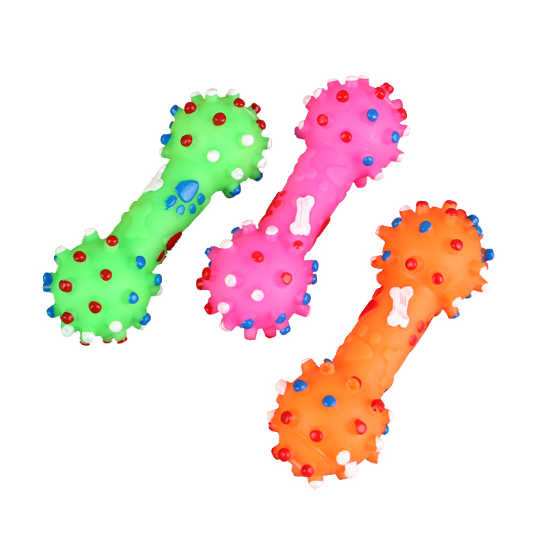 Amazon popular mascota vinilo juguete pequeña espina mancuerna mascota sonido juguete perro juguete en stock al por mayor