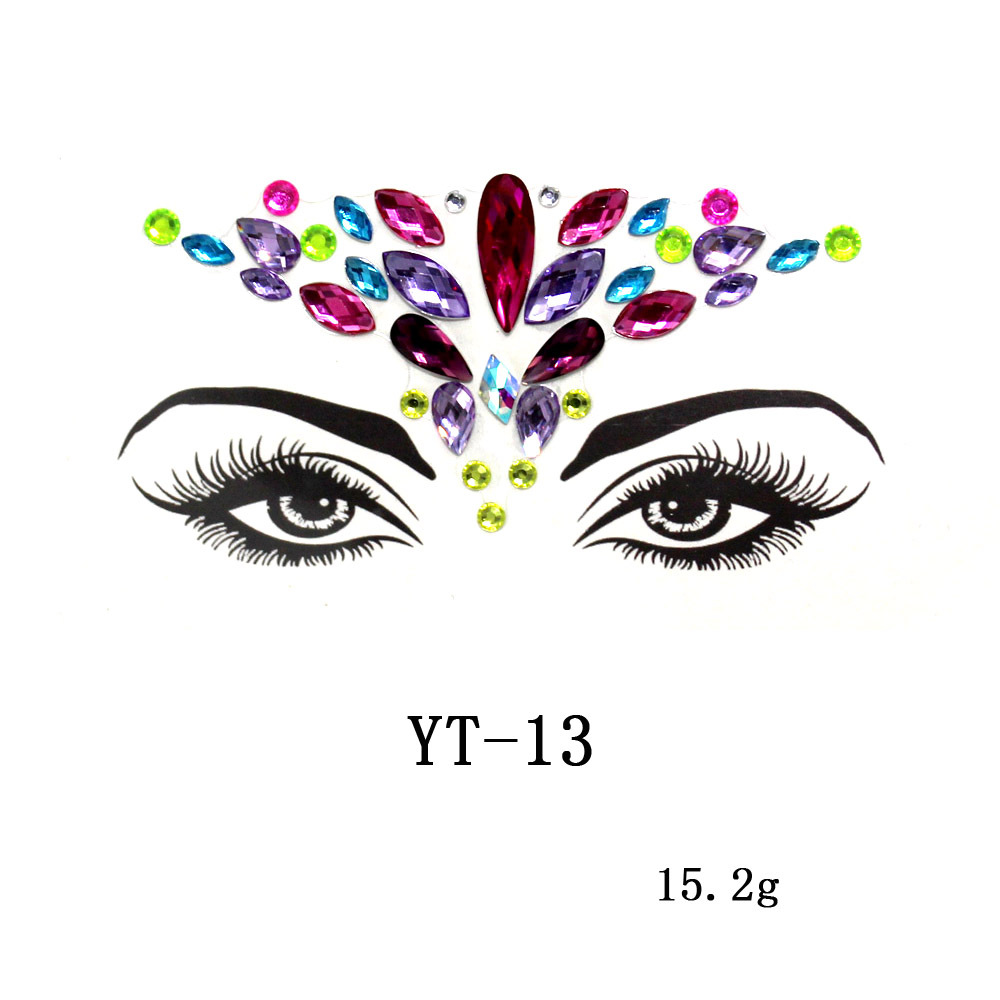 Decoraciones populares europeas y americanas para la cara de disfraces, pegatinas de diamantes para la cara respetuosas con el medio ambiente, pegatinas de diamantes acrílicos para la cara, pegatinas para la cara, pegatinas de diamantes para la cara