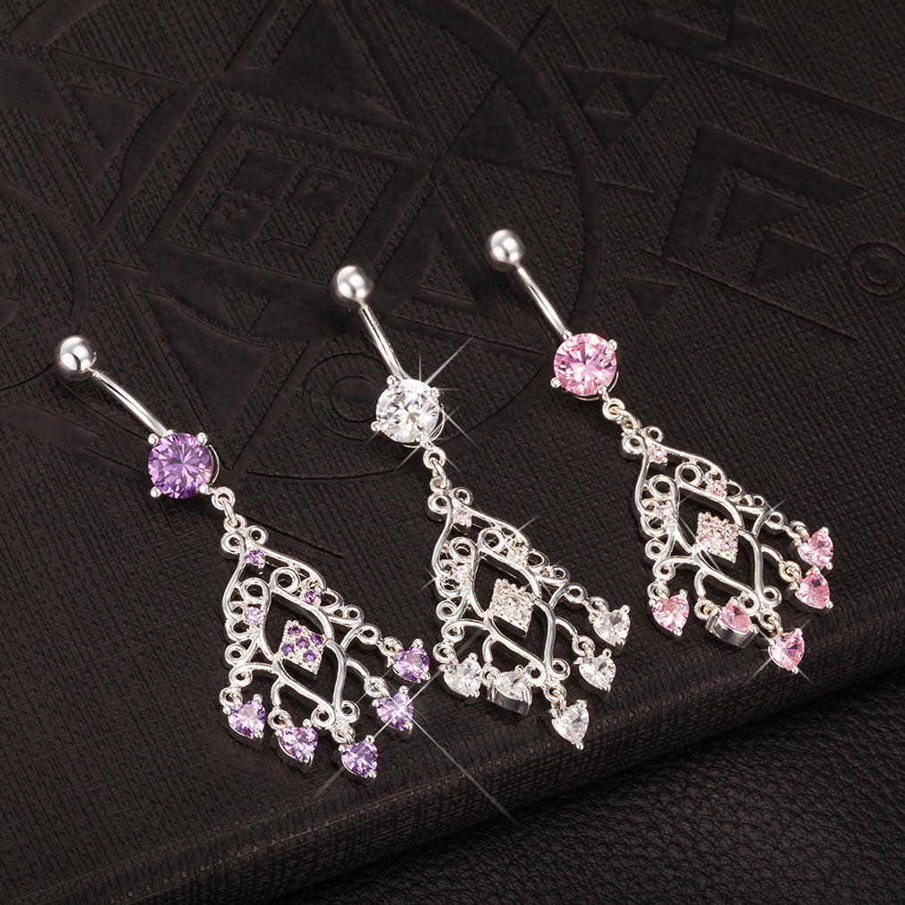 Yiwu Cross-border Factory Eco-friendly Electroplated Silver New Bohemian Style Diamond-shaped Tassel Long Navel Ring_voghion.com