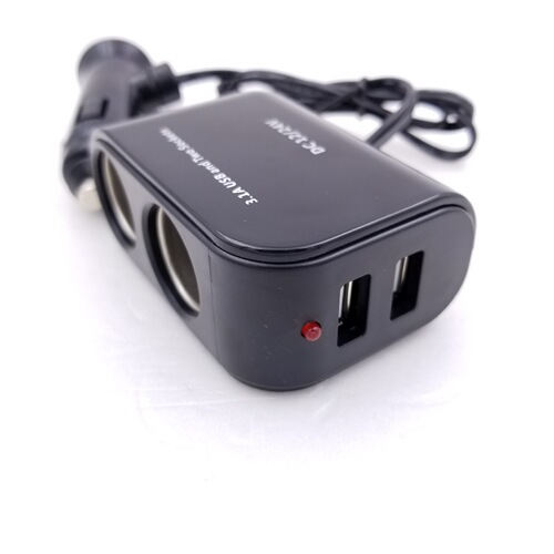 WF-102 dual USB cigarette lighter splitter with 2 USB sockets, USB 3.1A output