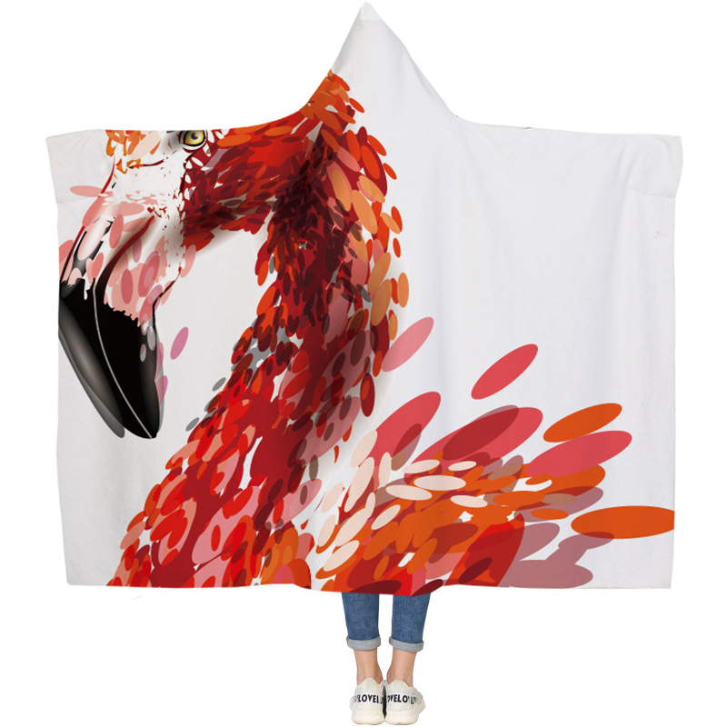 Lana de cordero siesta manta invierno Manta con capucha capa engrosada doble felpa 3D Impresión digital perezoso Manta