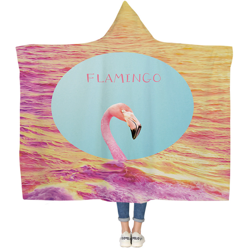 Lana de cordero siesta manta invierno Manta con capucha capa engrosada doble felpa 3D Impresión digital perezoso Manta