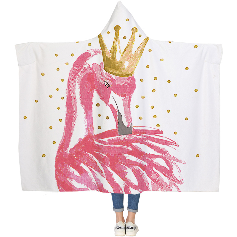 Lana de cordero siesta manta invierno Manta con capucha capa engrosada doble felpa 3D Impresión digital perezoso Manta