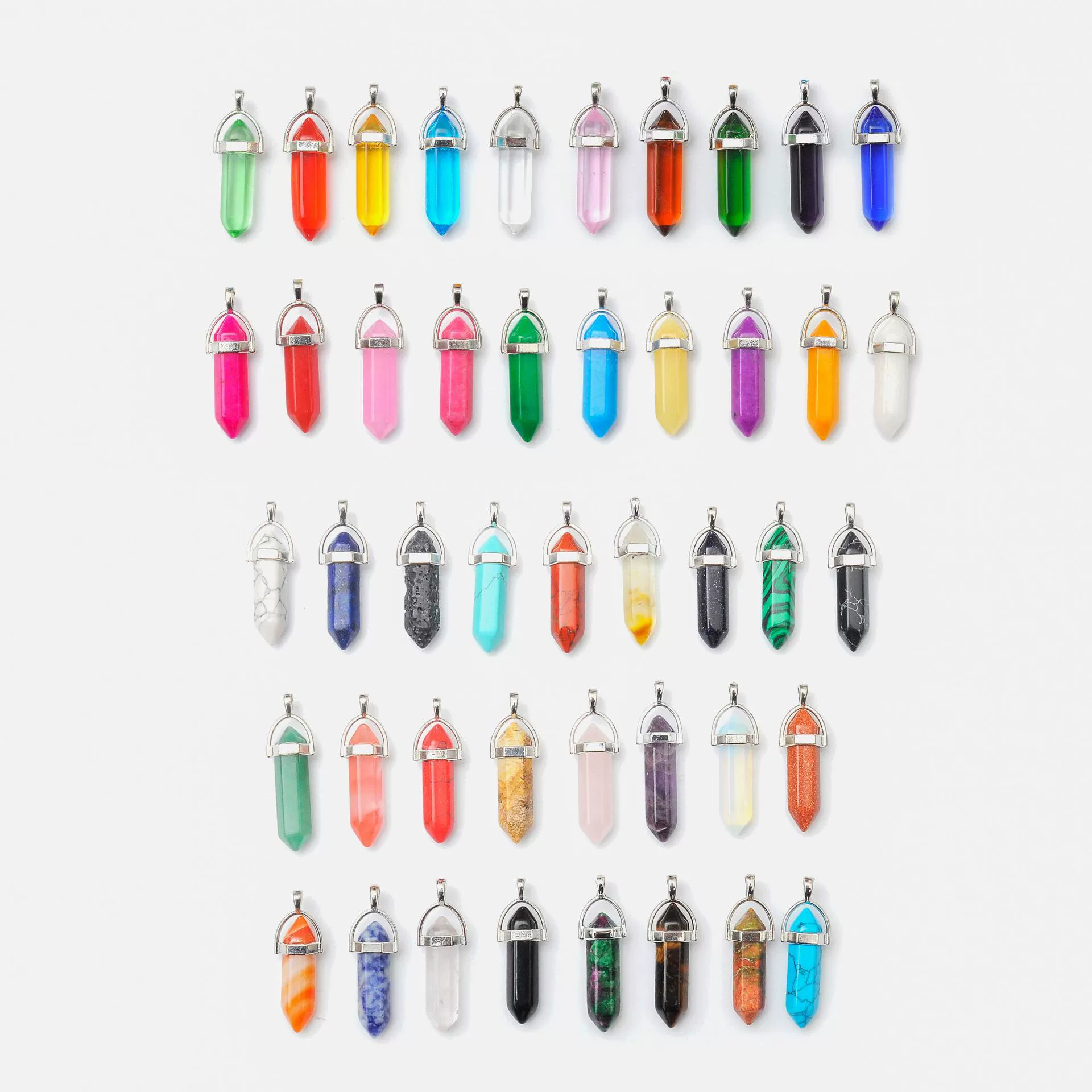Quartz, organic accessory, hexagonal pendant, bullet, crystal necklace, sweater, European style