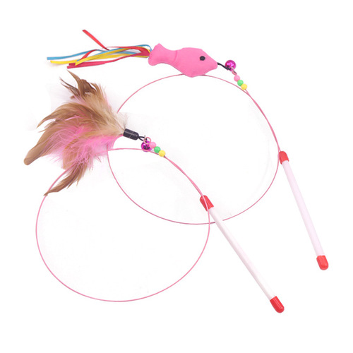 Pet wire feather bell cat teasing rod, cat wire fish teasing rod, interactive cat fishing rod, cat toy