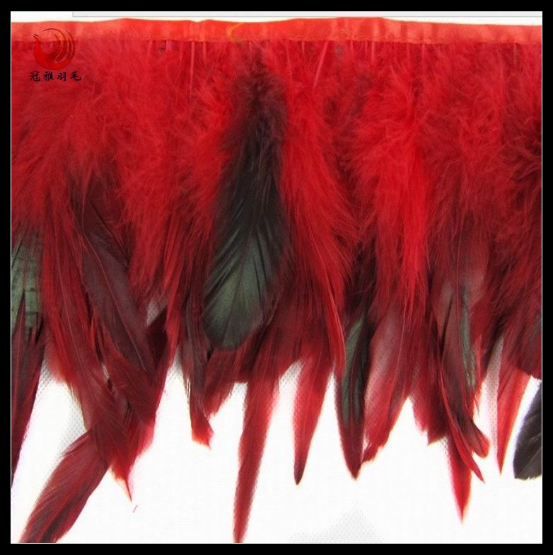 深圳冠雅羽毛专业销售泳尖毛布带服饰搭配公鸡毛布带艳丽鸡毛布带