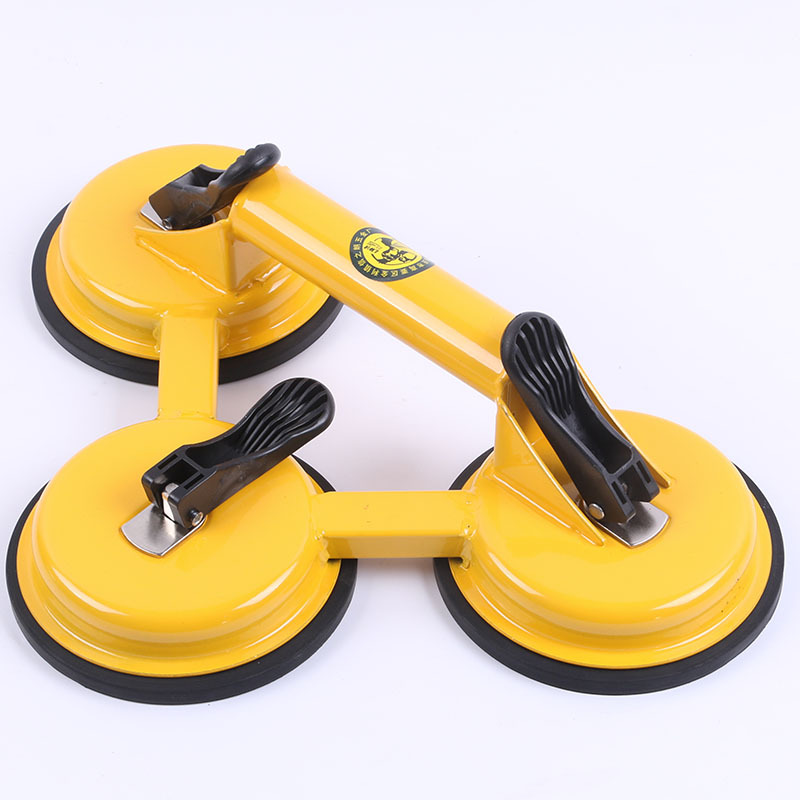 现货吸盘地板瓷砖手动玻璃抓 黄色三爪玻璃吸盘维修装修工具