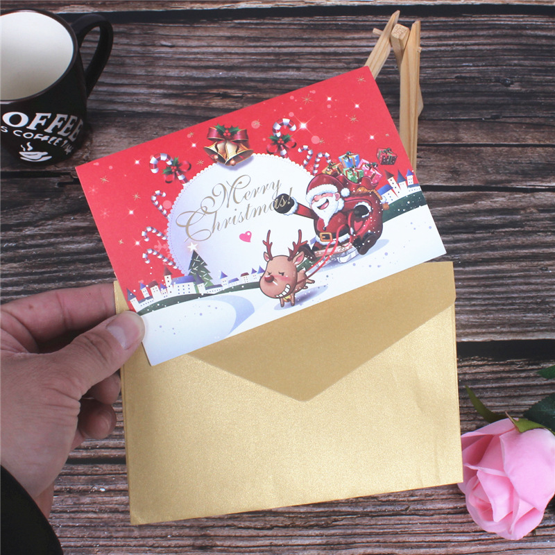 En stock creativo 3D dorado Navidad tridimensional tarjeta de felicitación de dibujos animados Santa Claus muñeco de nieve bendición mensaje tarjeta pequeña
