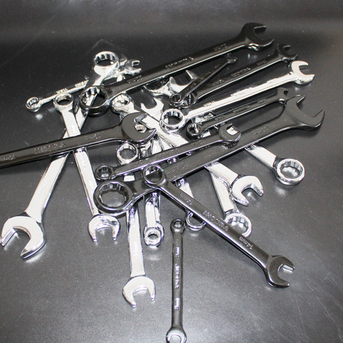 Open-ended plum blossom wrench set, mirror dual-purpose wrench, auto repair 14-piece set, black plum blossom wrench, dull hand tool