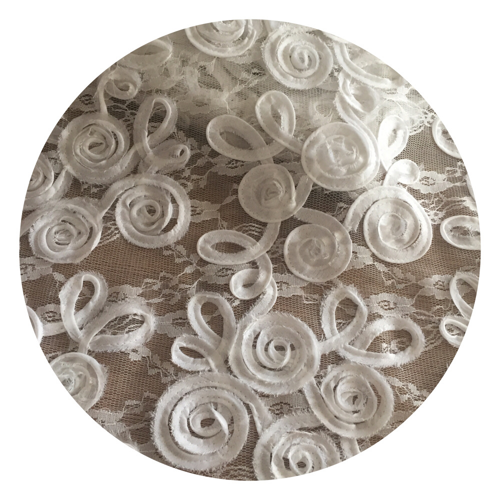 立体绣盘带绣花布料 蕾丝刺绣面料 蕾丝刺绣女装布料