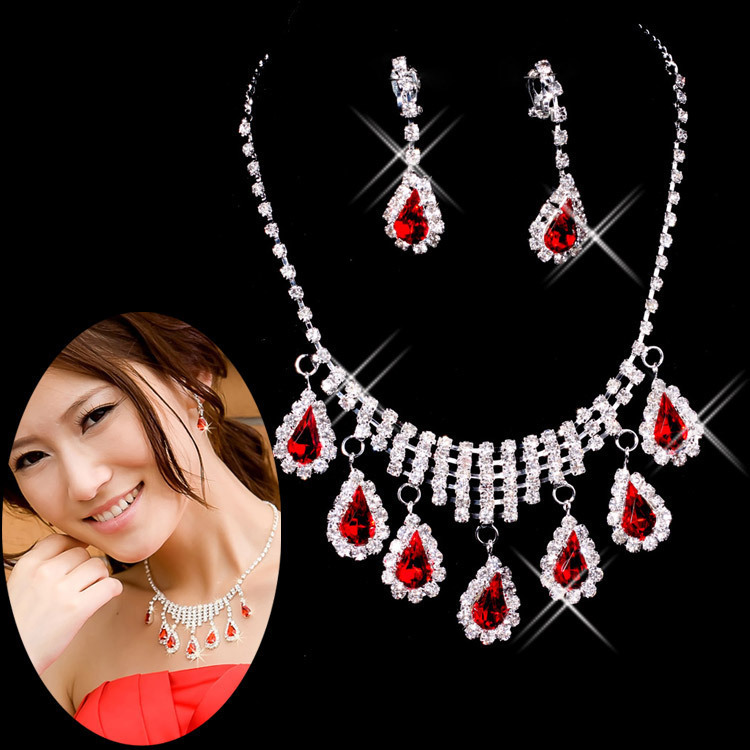 Fábrica al por mayor vestido de novia traje accesorios collar oreja clip pendientes pulsera anillo 4 piezas conjunto