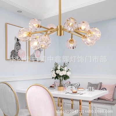 Nordic minimalist crystal diamond light luxury personalized creative all-copper lamp bedroom postmodern chandelier living room