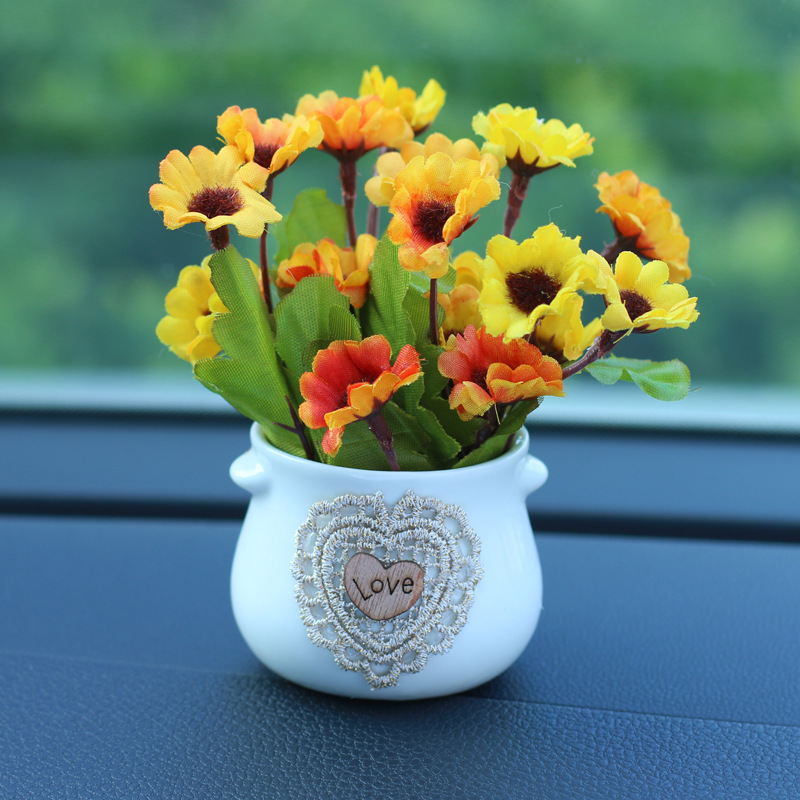 Car ornaments, Qìchē Plant Interior Decoration - yellow-daisy-white-bottle