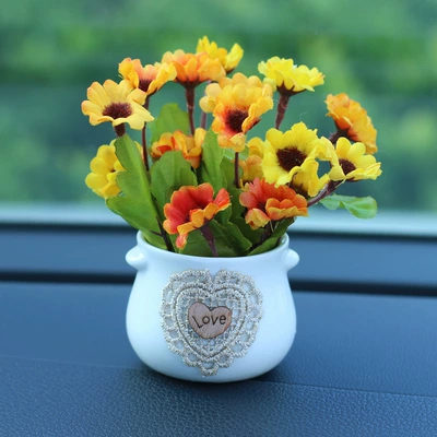 Car ornaments – Car ornaments simulation car - yellow-daisy-flower-white-bottle