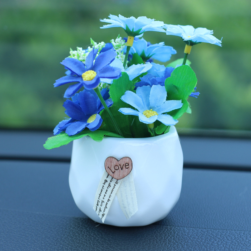 Car ornaments | Qìchē Car Ceramic Potted - blue-gerbera-white-bottle