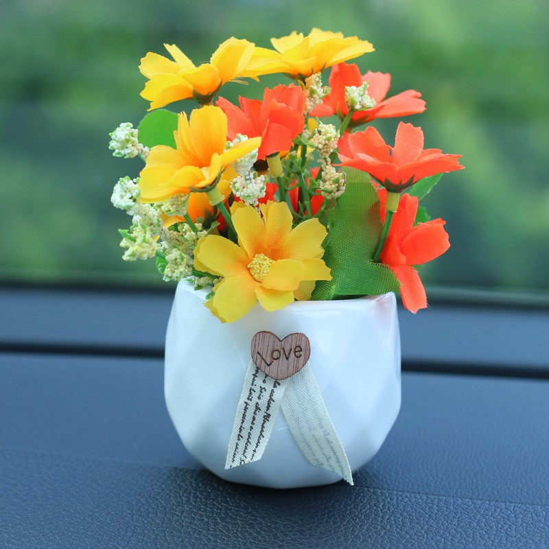 Car ornaments — Qìchē Plant Interior Decoration - yellow-orange-gerbera-white-bottle