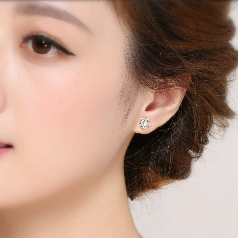 Earrings, accessory, silver 925 sample, with snowflakes, Korean style, 925 sample silver