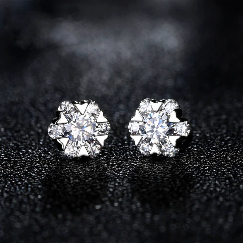 Earrings, accessory, silver 925 sample, with snowflakes, Korean style, 925 sample silver