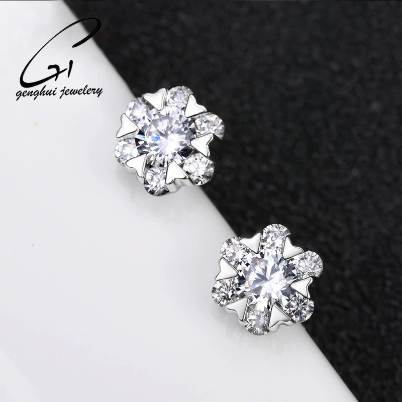 Earrings, accessory, silver 925 sample, with snowflakes, Korean style, 925 sample silver