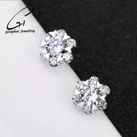 Earrings, accessory, silver 925 sample, with snowflakes, Korean style, 925 sample silver