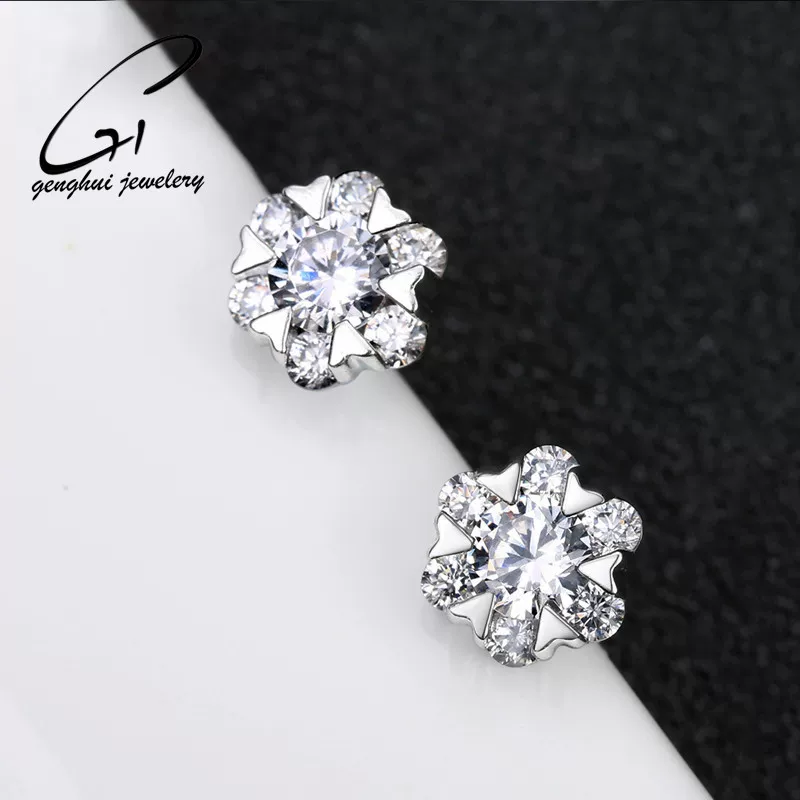 Earrings, accessory, silver 925 sample, with snowflakes, Korean style, 925 sample silver