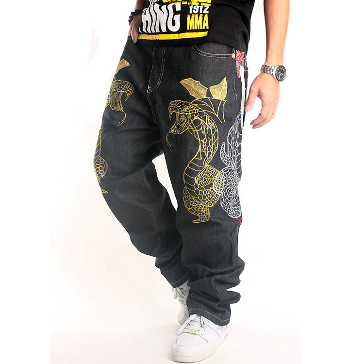 Europa y América hip hop HIPHOP hip hop pantalones vaqueros de moda de los hombres del bordado flojo del monopatín de moda más tamaño