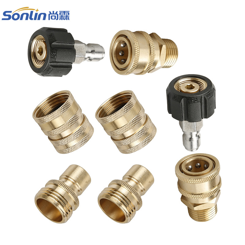 跨境专供高压洗车水枪钢丝管3/8-M22活接快插1/2-3/4全铜接头套装
