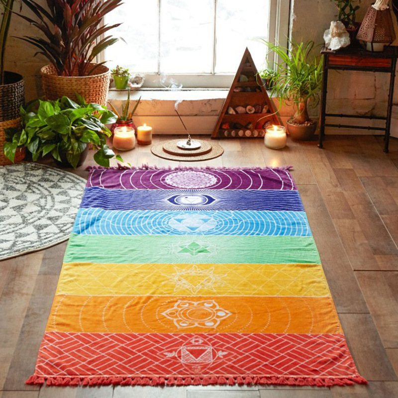 Rainbow Beach Towel Ins Style Microfiber Colorful Tassel Chakra Printed Decorative Towel Cross-border Explosions Rainbow Beach Towel Ins Style Microfiber Colorful Tassel Chakra Printed Decorative Towel Cross-border Explosions