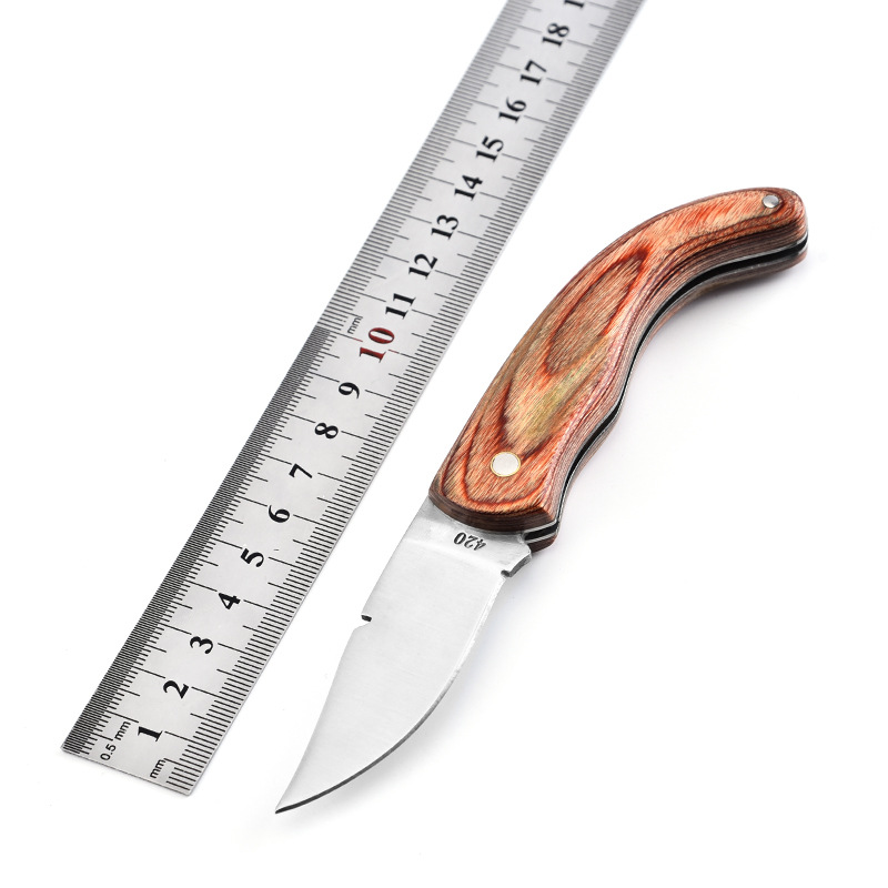 源头厂家不锈折叠刀随身野营水果削皮刀具彩木柄便捷小折刀