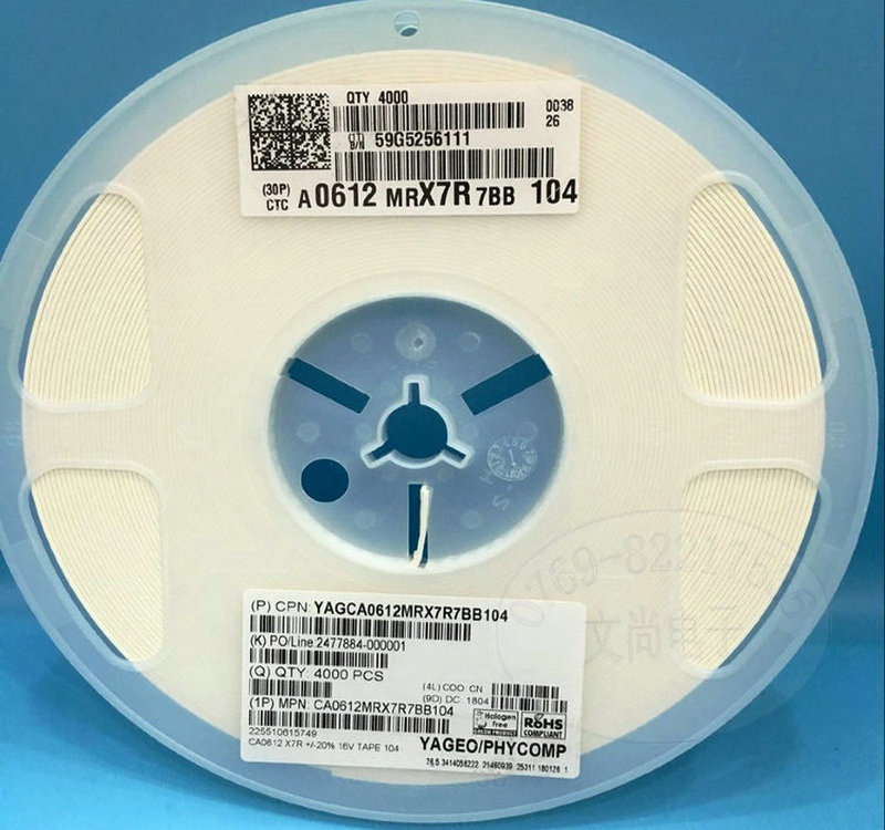 YAGEO电容 CA0612MRX7R7BB104  0.1uf 16V 20% 0612 文尚现货