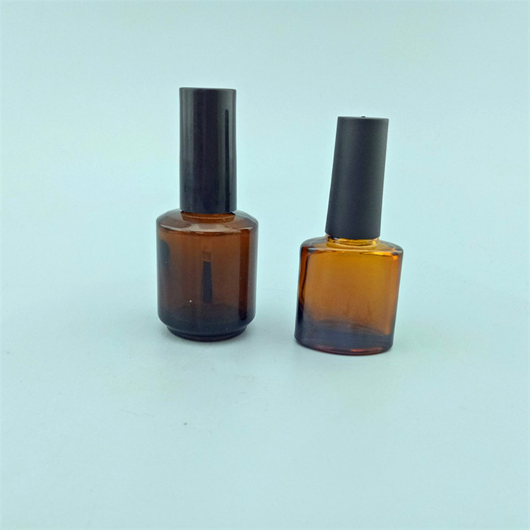 新品现货棕色指甲油瓶 透明指甲油瓶 圆形玻璃指甲油瓶15ml10ml