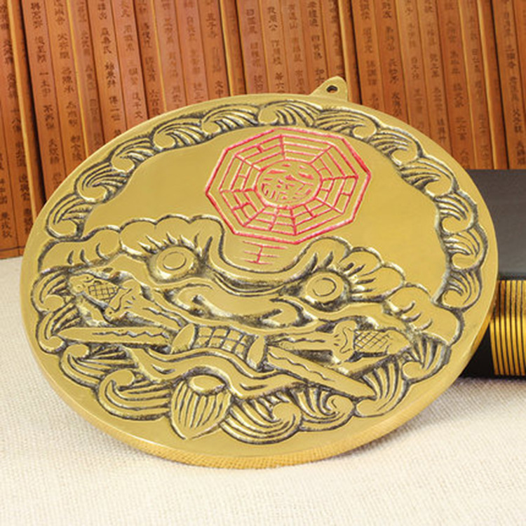 铜八卦镜挂件狮咬剑八卦牌风水虎头牌家居大门挂饰八卦铜兽头礼品