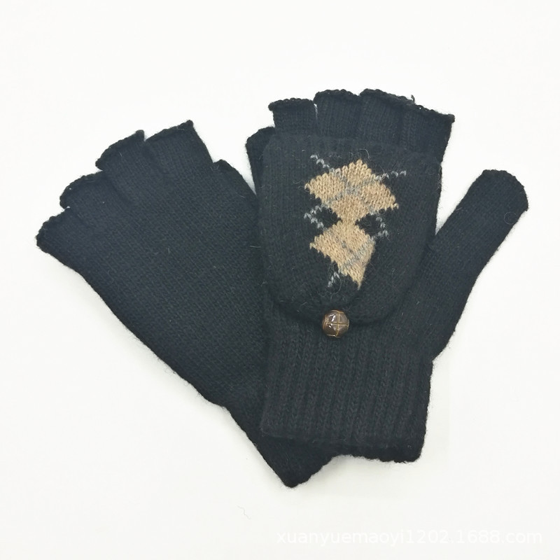 Otoño e invierno guantes de lana hombres y mujeres copo de nieve Flip de doble uso cálido medio dedo guantes ciervo guantes de dedo de punto