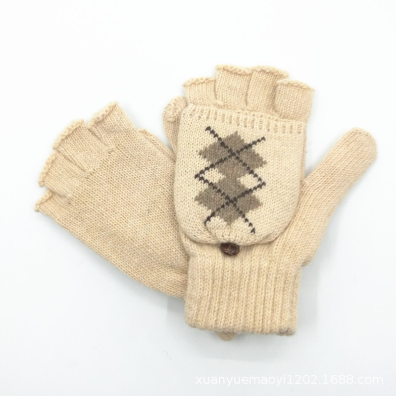 Otoño e invierno guantes de lana hombres y mujeres copo de nieve Flip de doble uso cálido medio dedo guantes ciervo guantes de dedo de punto