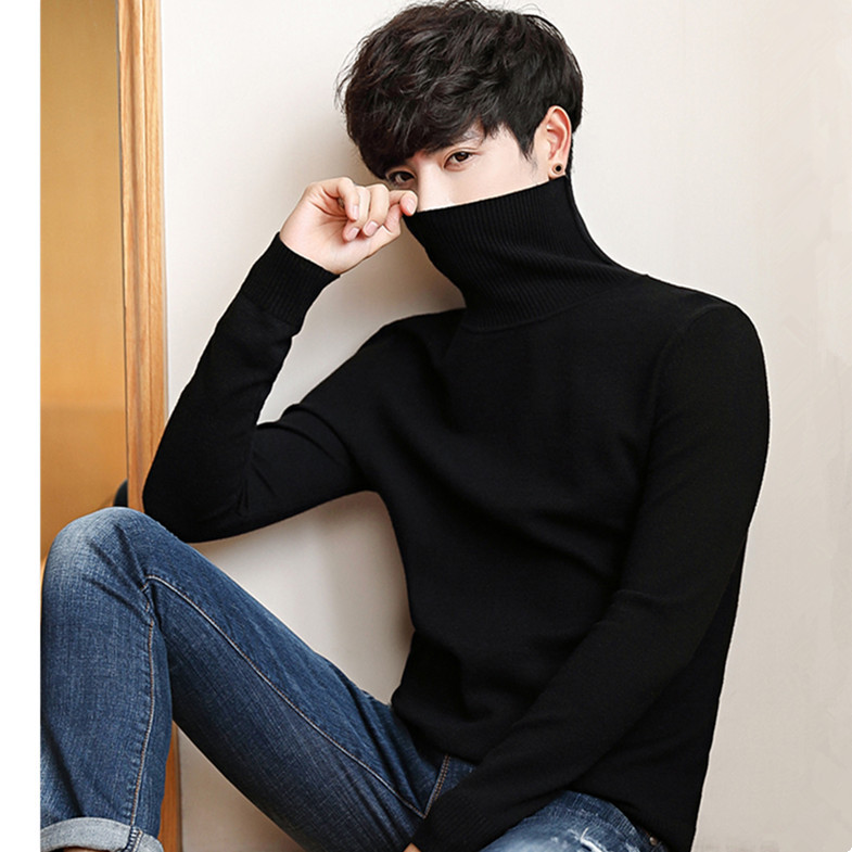 Suéter de cuello alto de los hombres del fabricante de estilo coreano SLIM-Fit suéter de lana de color sólido pullover bottoming camisa suéter entrega de una pieza