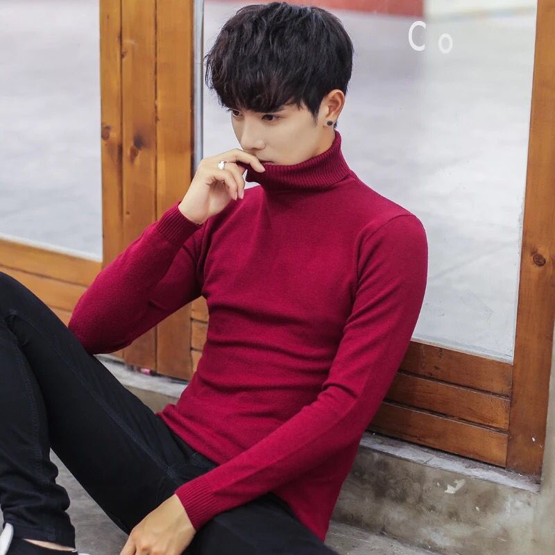 Suéter de cuello alto de los hombres del fabricante de estilo coreano SLIM-Fit suéter de lana de color sólido pullover bottoming camisa suéter entrega de una pieza