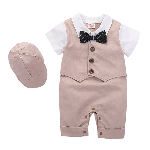 Wholesale children's summer short-sleeve diaper cover crawling suit for boys with hats, one-piece baby clothes