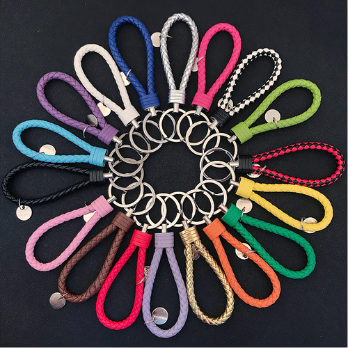 Creative hand-woven leather rope keychain men's and women's couple car key ring chain pendant gift wholesale