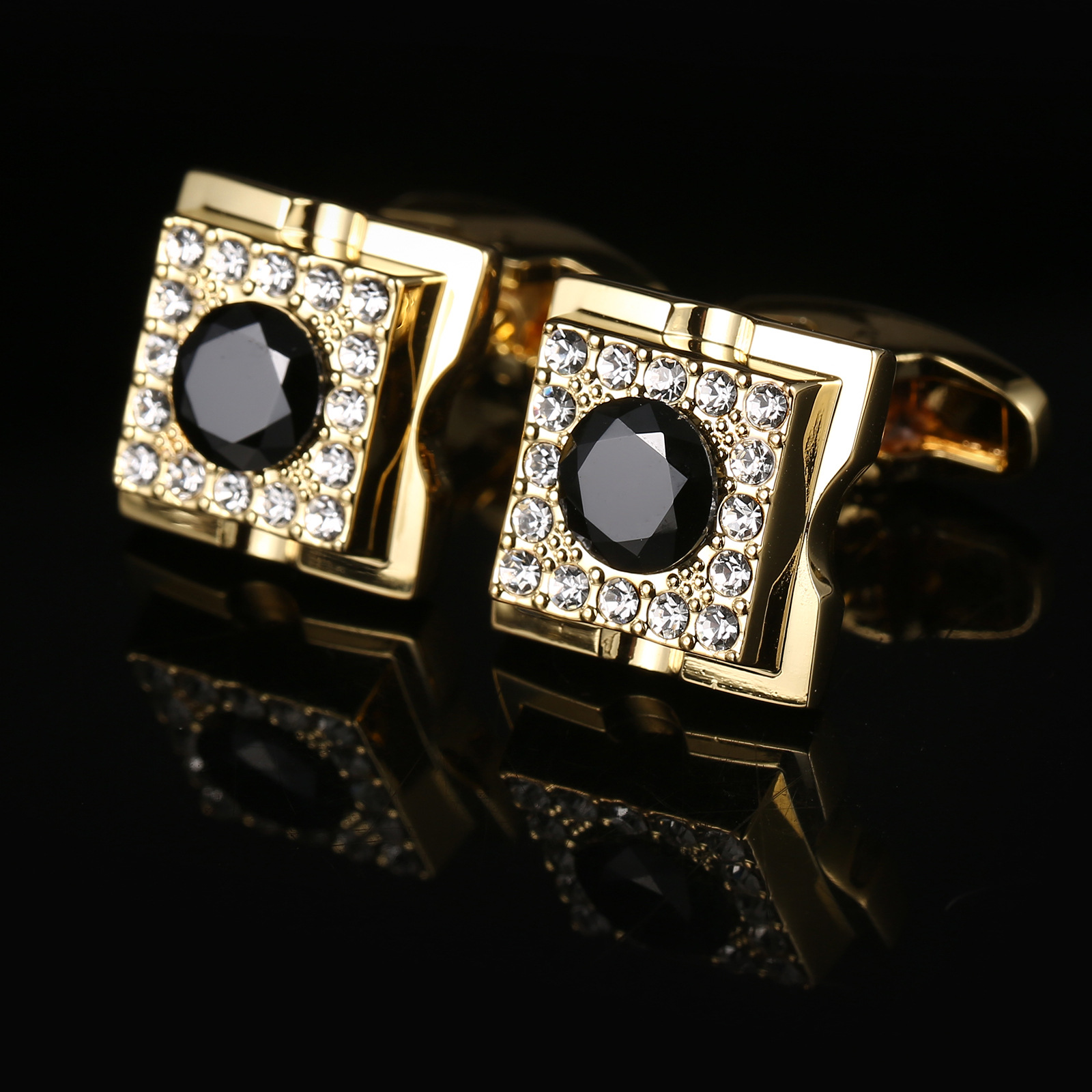 Gemelli da polso quadrati in cristallo nero e bianco per uomo_voghion.com
