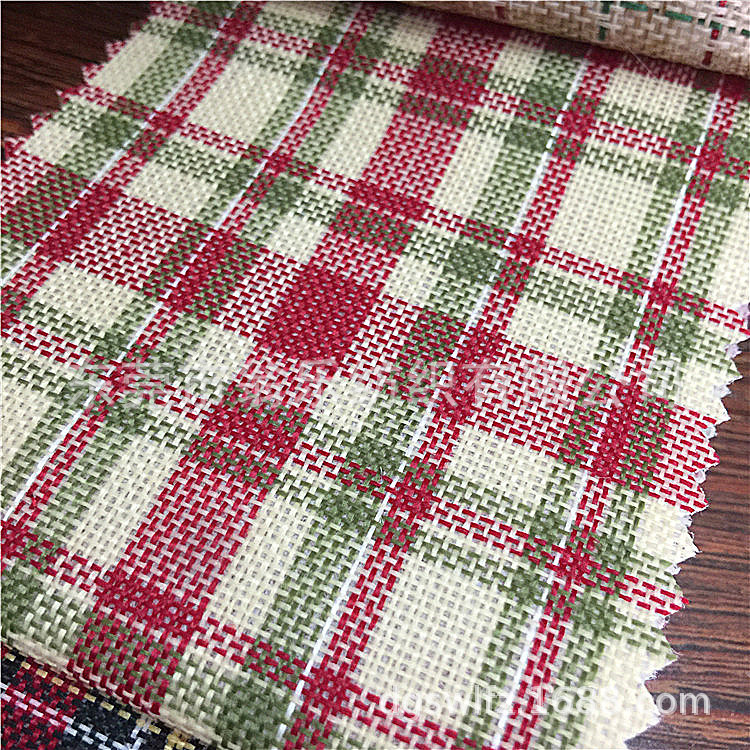 格子麻布粗细仿麻布金丝麻布全涤圣诞工艺品礼品包装玩具面料植绒