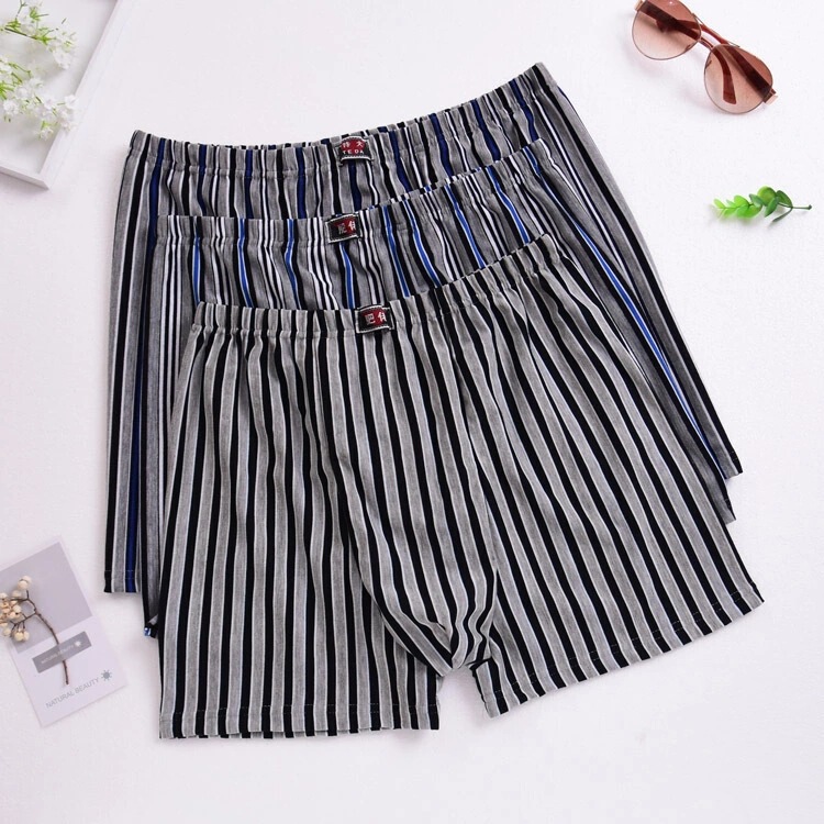 Men's Striped Loose Plus-Size Boxer Briefs High-Waisted with Pockets Factory Direct Sale Five Yuan Street Stall
